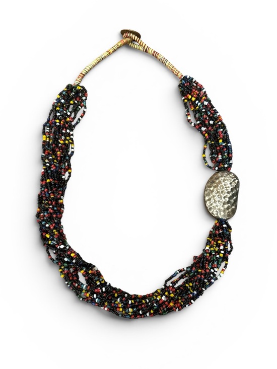 Chico's Jewelry - Chico's Black Multicolor Seed-Bead Twisted Necklace with Hammered Accent
